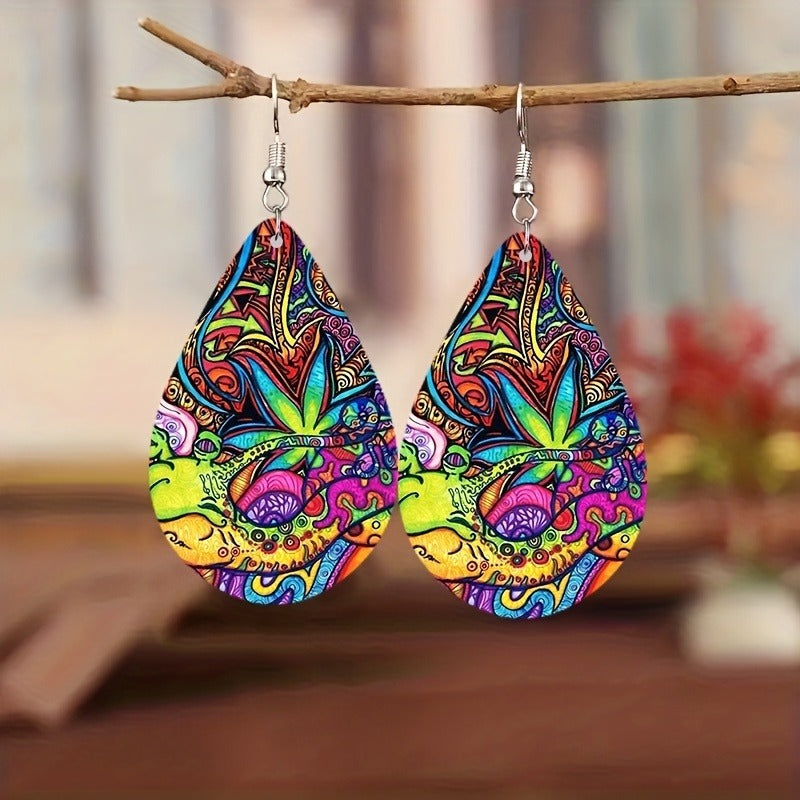 Paisley Totem Double-Sided Wooden Earrings