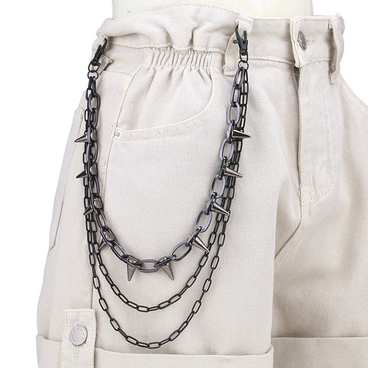 Hip Hop Punk Metal Rivet Multi-Layer Waist Chain