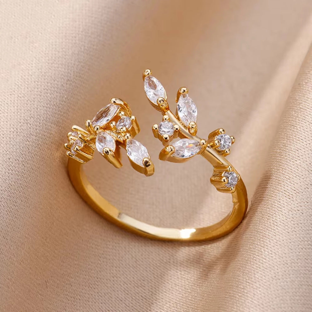 18K Gold-Plated Full Diamond Open Ring — Colorfast Titanium Steel