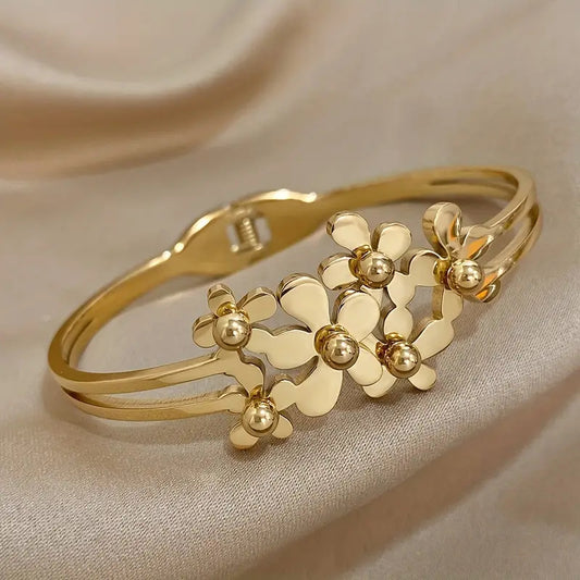 Double-layer Hollow Flower Cluster Stainless Steel Bracelet