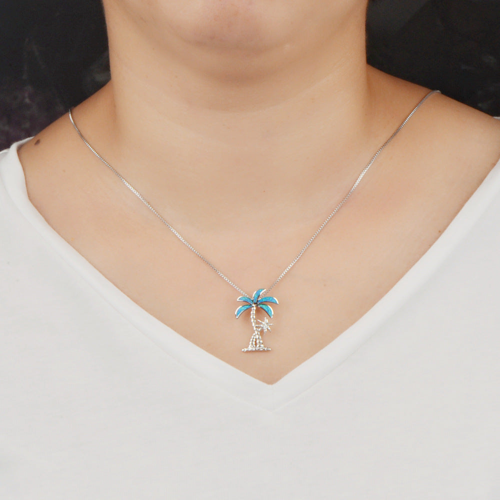 Ocean Series Clavicle Chain Blue Coconut Pendant Opal Necklace