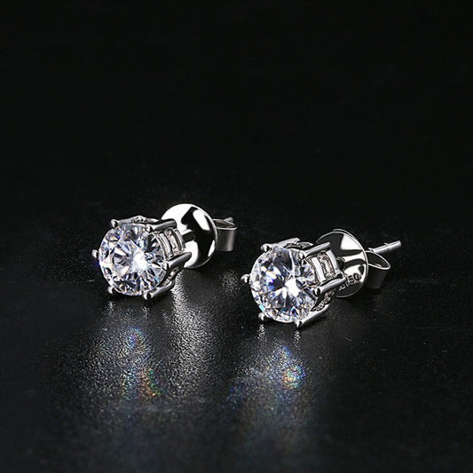 Round Hexaclaw Zircon Stud Earrings