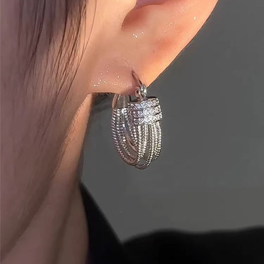 Real Gold Plated U-Shaped Multi-Layer Zircon Earrings – Elegant Statement Jewelry
