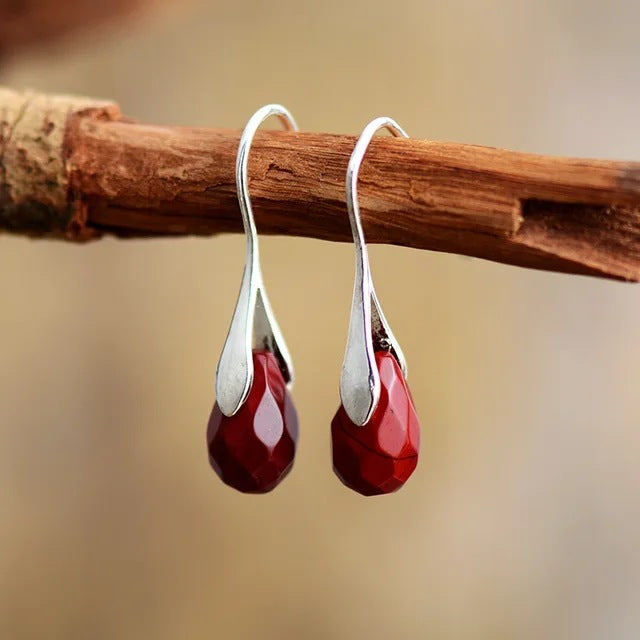 Women's Retro Natural Coral & Amethyst Cut Drop Earrings