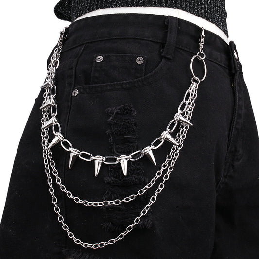 Hip Hop Punk Metal Rivet Multi-Layer Waist Chain