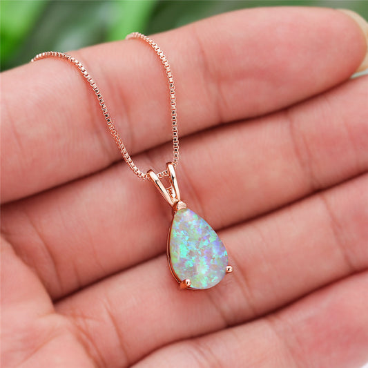 Elegant Colorful Water Drop Opal Pendant Necklace