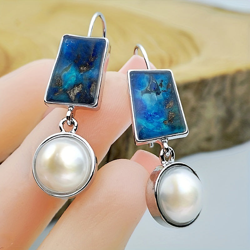 Vintage Pearl Enamel Drop Earrings for Women