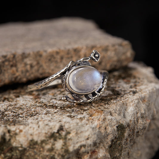 Sterling Silver Natural Moonstone & Colored Gem Marcasite Ring – Adjustable Women's Jewelry