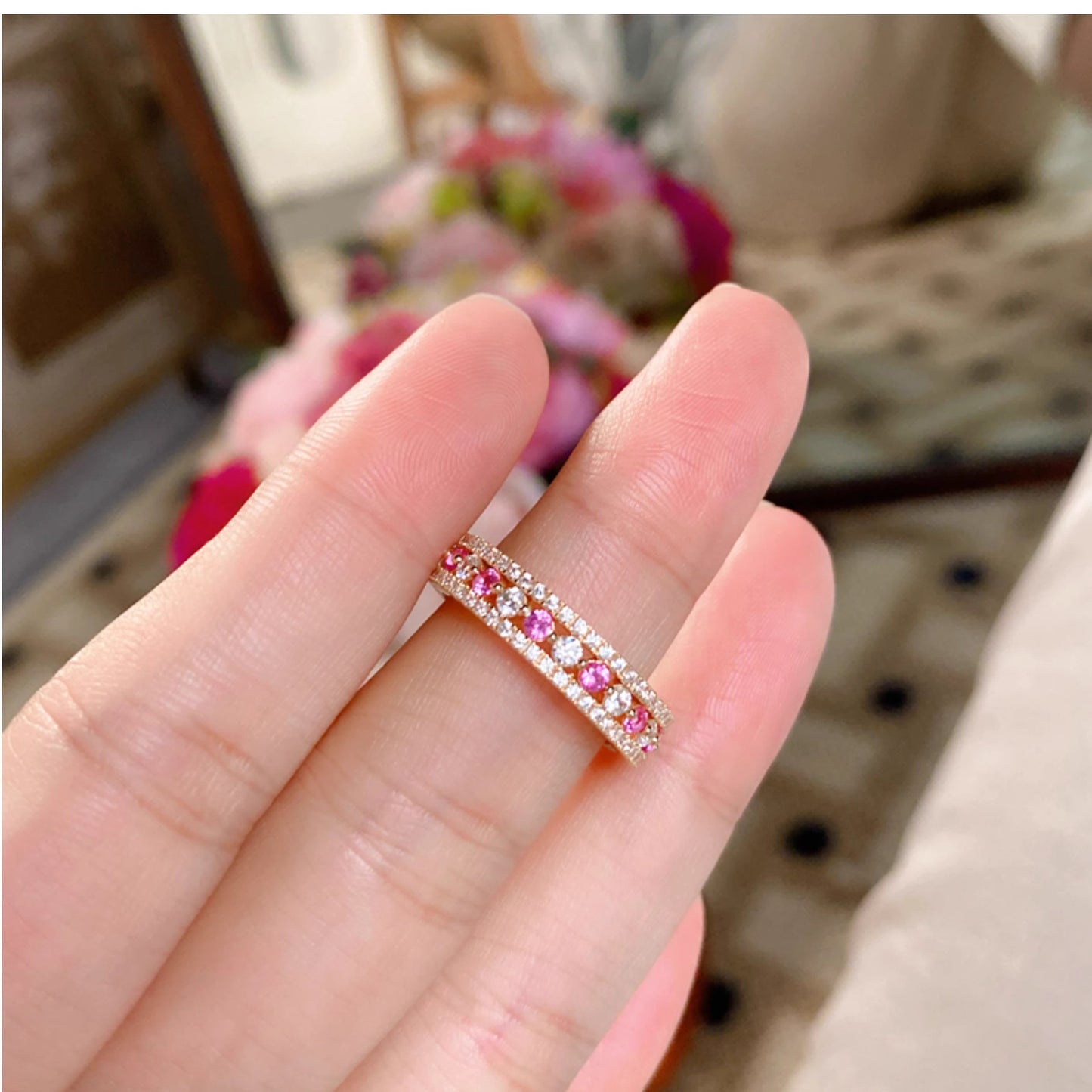 Women's Row Diamond White Stone Ring