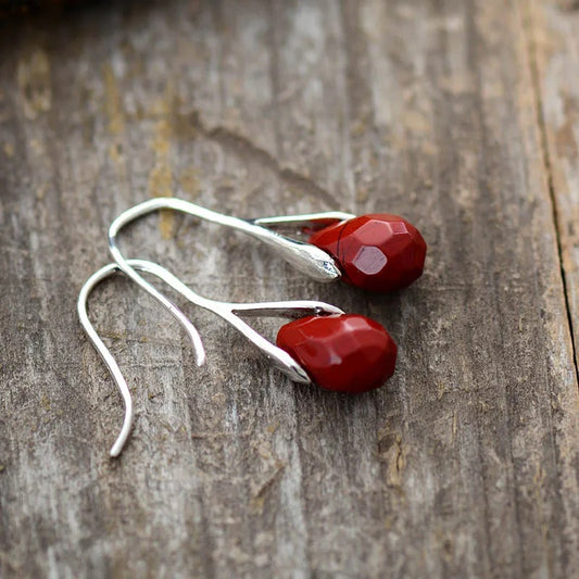 Women's Retro Natural Coral & Amethyst Cut Drop Earrings