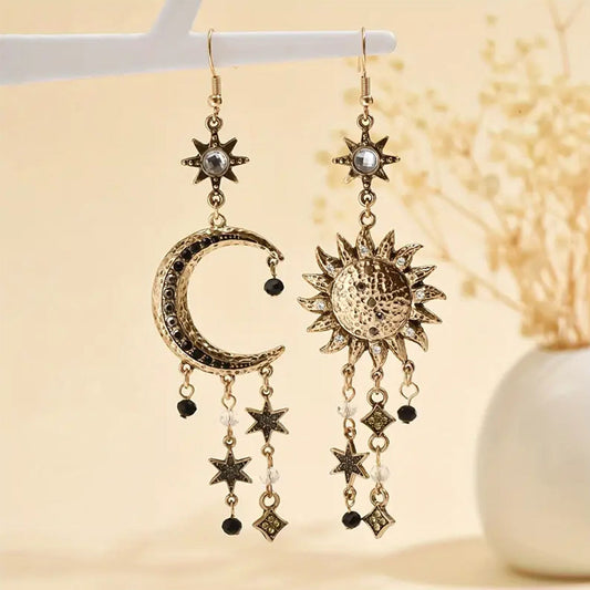 Long Sun & Moon Earrings for Women – Retro Style Jewelry