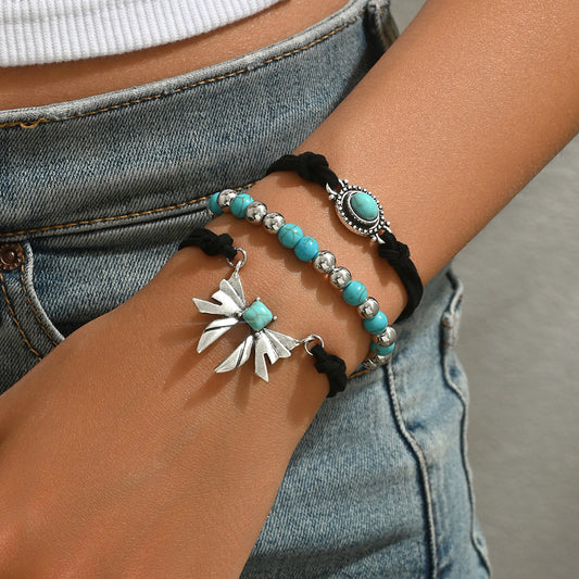 Geometric Butterfly & Turquoise Bracelet Three-Piece Set
