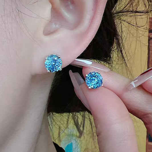 Retro Copper Inlaid Blue Zirconium Stud Earrings