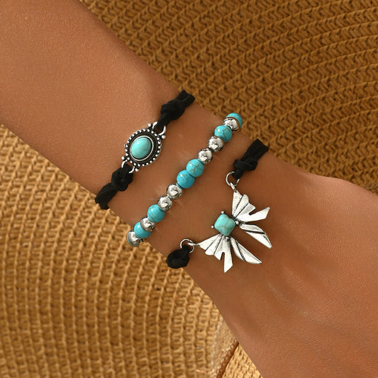 Geometric Butterfly & Turquoise Bracelet Three-Piece Set