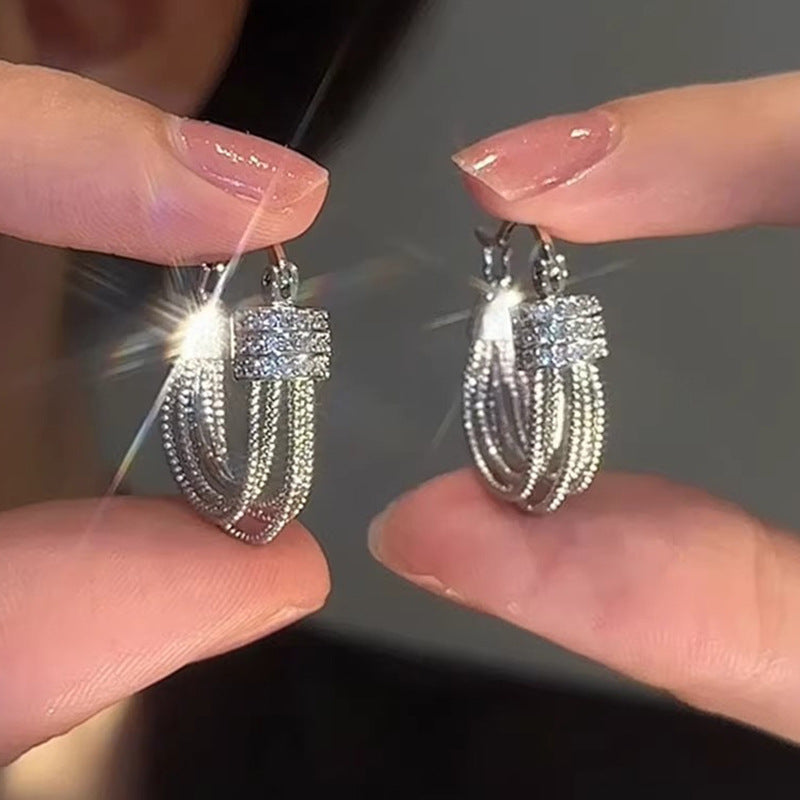 Real Gold Plated U-Shaped Multi-Layer Zircon Earrings – Elegant Statement Jewelry