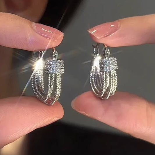 Real Gold Plated U-Shaped Multi-Layer Zircon Earrings – Elegant Statement Jewelry