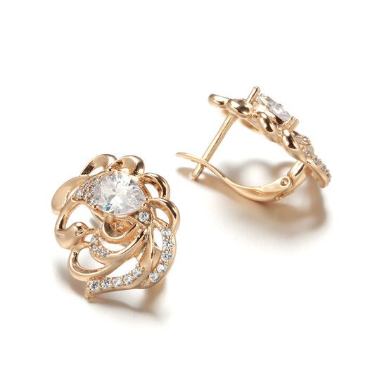 Rose Gold Carved Water Drop Zircon Ear Clips