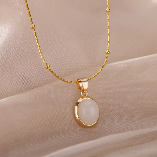 Oval Cat's Eye Pendant Titanium Steel Necklace – Unique Niche Jewelry