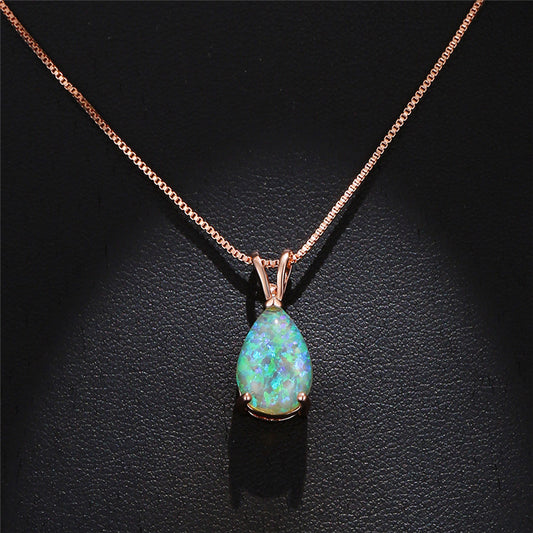 Elegant Colorful Water Drop Opal Pendant Necklace