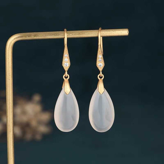 Simple White Jade Teardrop Earrings