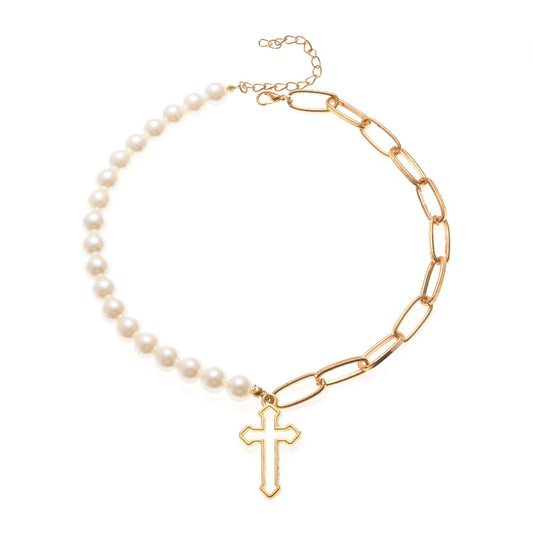 Pearl Cross Necklace – Elegant Fashion Jewelry with Pendant