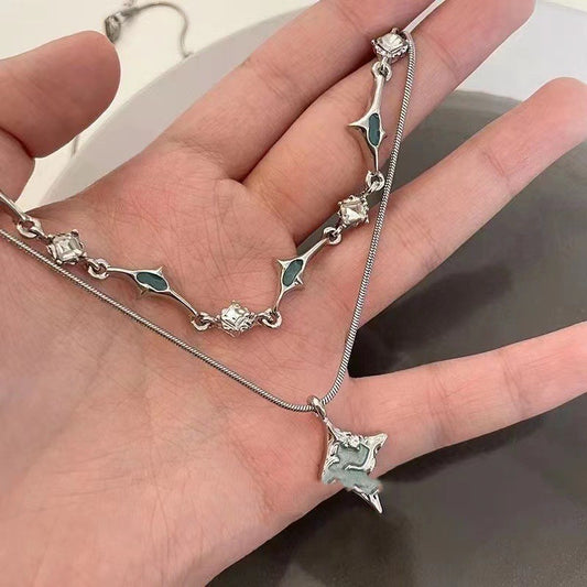 Double-Layer Blue Eight-Pointed Star Chain Necklace