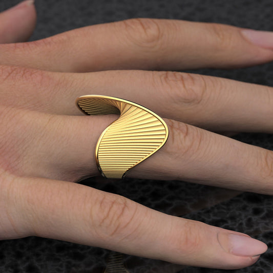 European & American 18K Gold-Plated Stainless Steel Striped Twist Ring