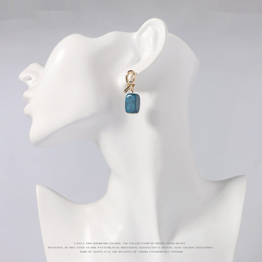Simple Synthetic Stone Eardrops with Silver Pin – Modern Women's Fashion Jewelry