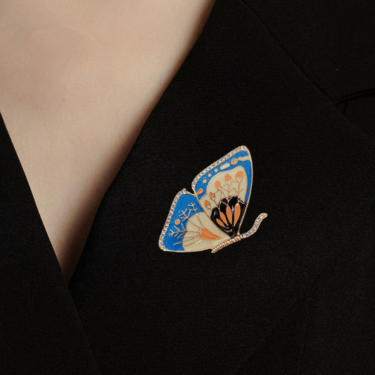 Vintage Drip-Glazed Enamel Butterfly Brooch – Retro Unisex Pin