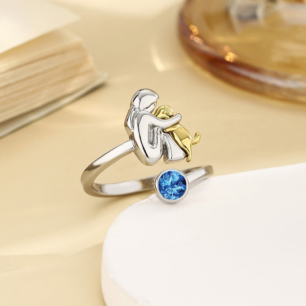 Birthstone Rhinestone Women's Open Ring / Dog Mom Ring