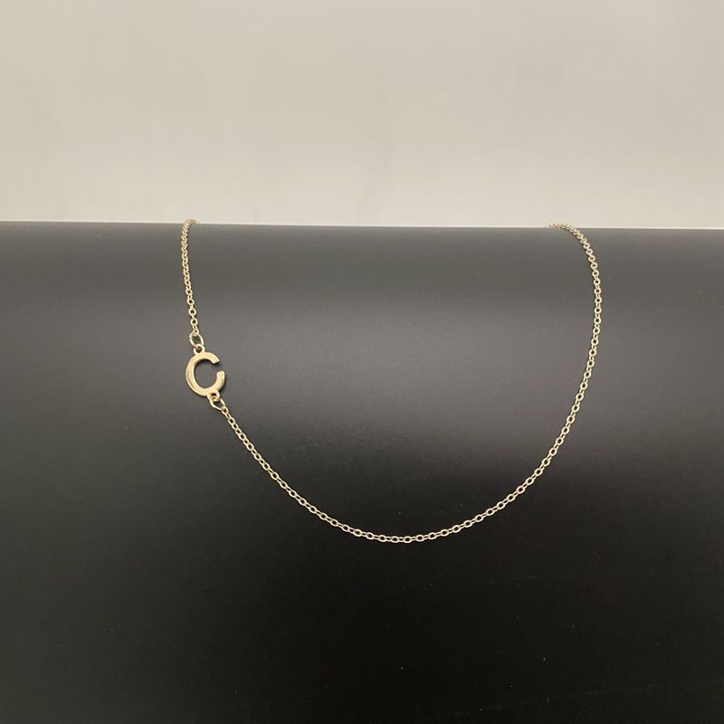 Dainty 14K Gold Plated Sideways Initial Necklace — Cute Name Choker