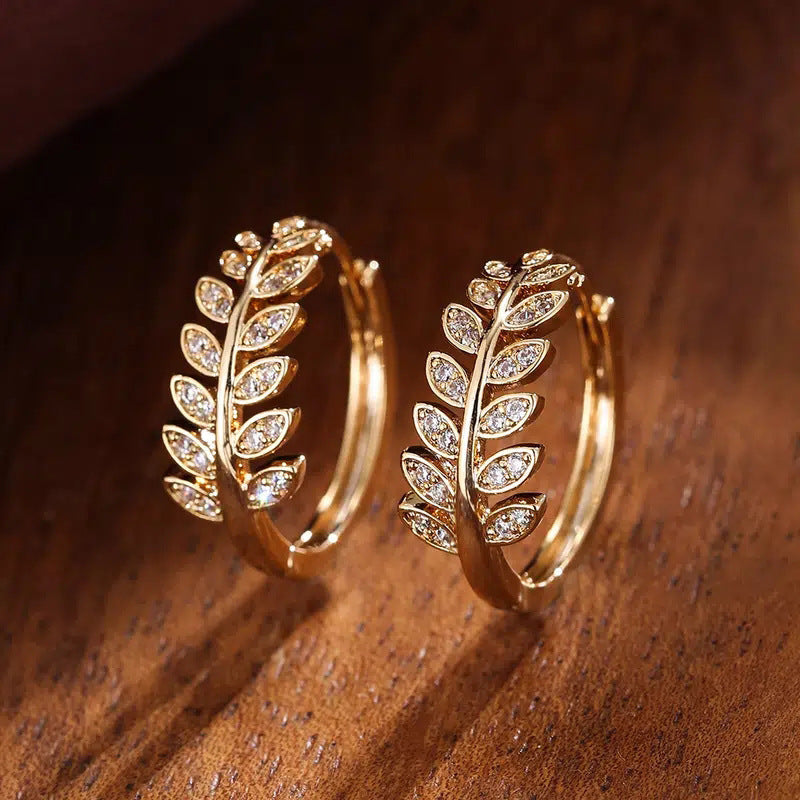Creative Leaves Fine Zircon-Embedded Earrings