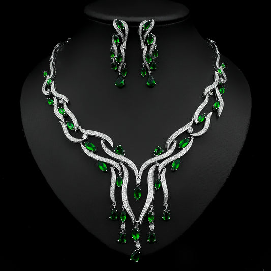 New Crystal & Zircon Jewelry Set with Tassel Pendant – Elegant Fashion Set
