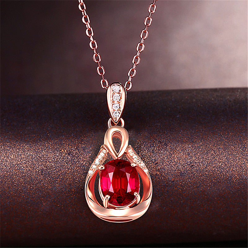Rose Gold Goddess Pendant with Imitation Ruby, Tourmaline & Jacinth Stones