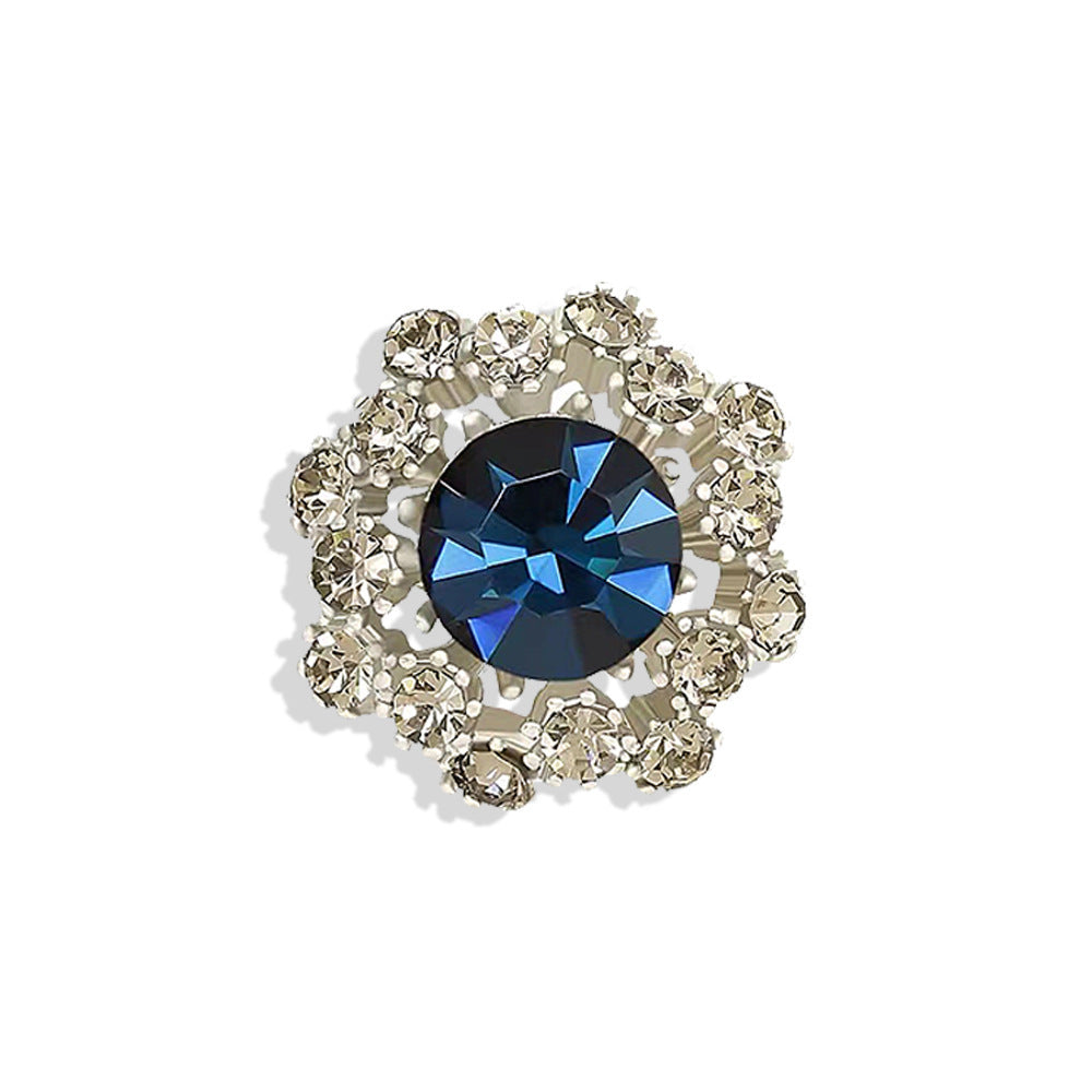 Mini Crystal Collar Brooch – Subtle Floral Accent in Blue or Green