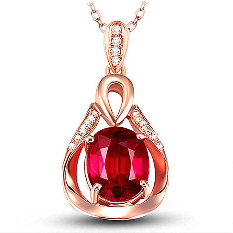 Rose Gold Goddess Pendant with Imitation Ruby, Tourmaline & Jacinth Stones
