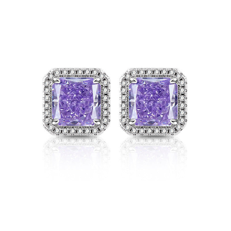 Geometric Square Carbon Drill Stud Earrings