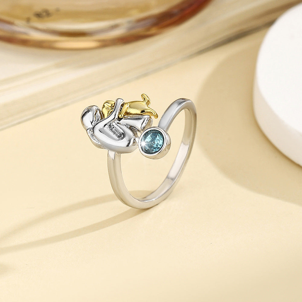 Birthstone Rhinestone Women's Open Ring / Dog Mom Ring