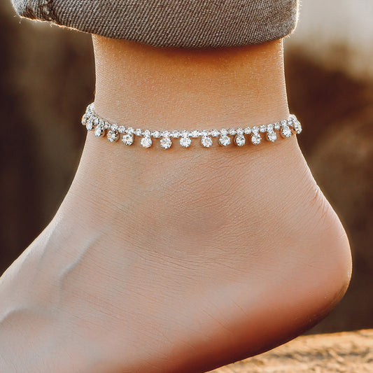 Women's Silver Diamond-Style Geometric Anklet