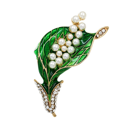 Simple Pearl and Rhinestone Flower Brooch for Women