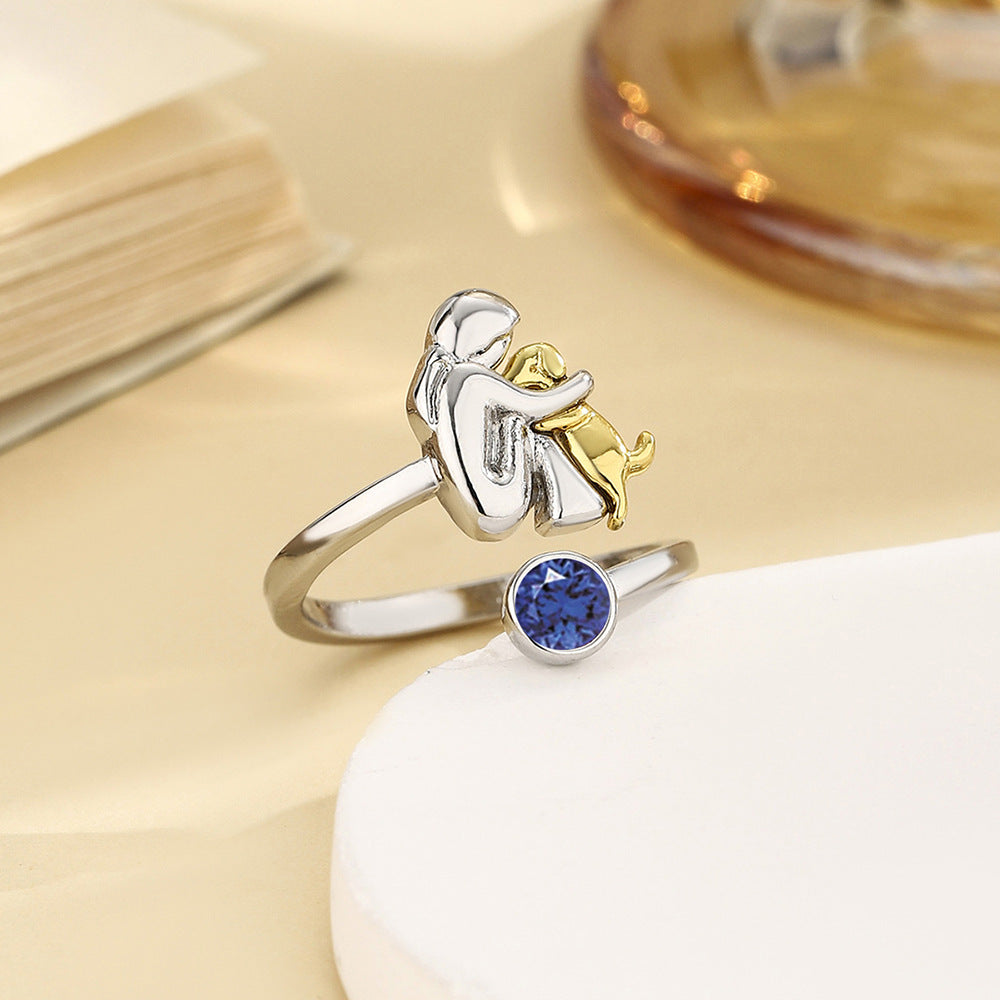 Birthstone Rhinestone Women's Open Ring / Dog Mom Ring