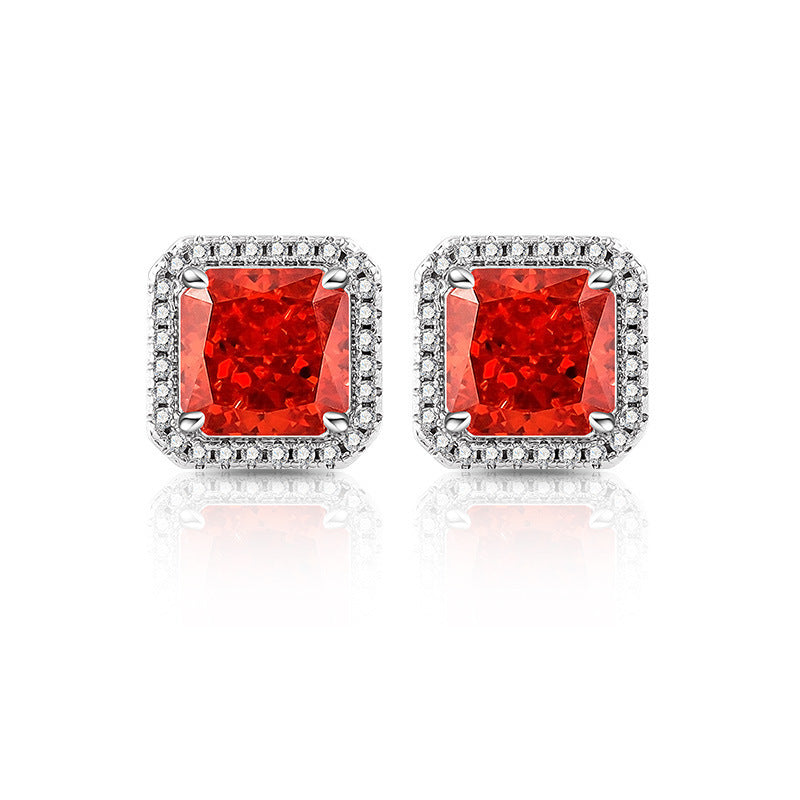 Geometric Square Carbon Drill Stud Earrings