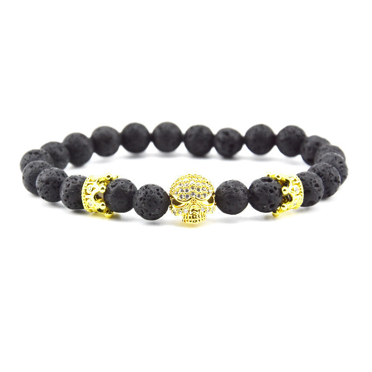Volcanic Rock Beaded Bracelet with Crown and Zircon