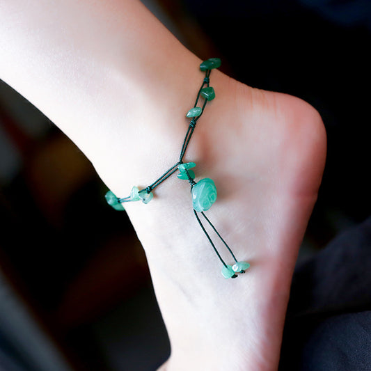 Natural Amethyst and Aventurine Crystal Anklet – Unisex National Style