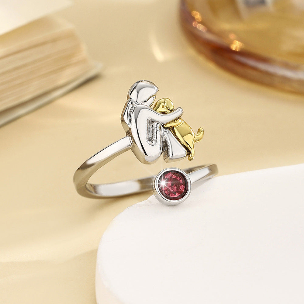 Birthstone Rhinestone Women's Open Ring / Dog Mom Ring
