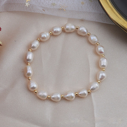14K Gold Gilded Freshwater Pearl Elastic Bracelet