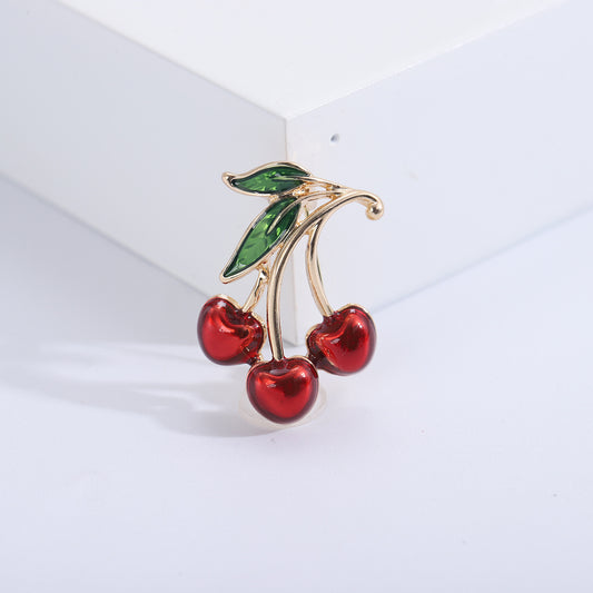 Red Cherry Drip-Enamel Brooch – Playful and Chic Fruit Accent