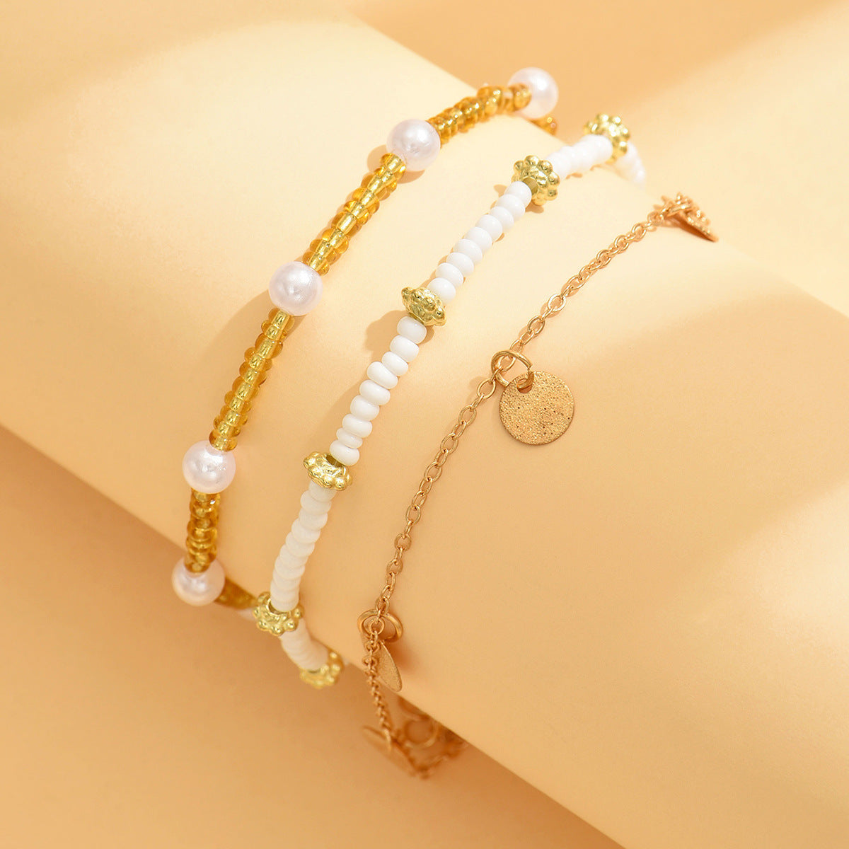 Bohemian Style Iron Wafer Pendant Anklet Bracelet Three-piece Set