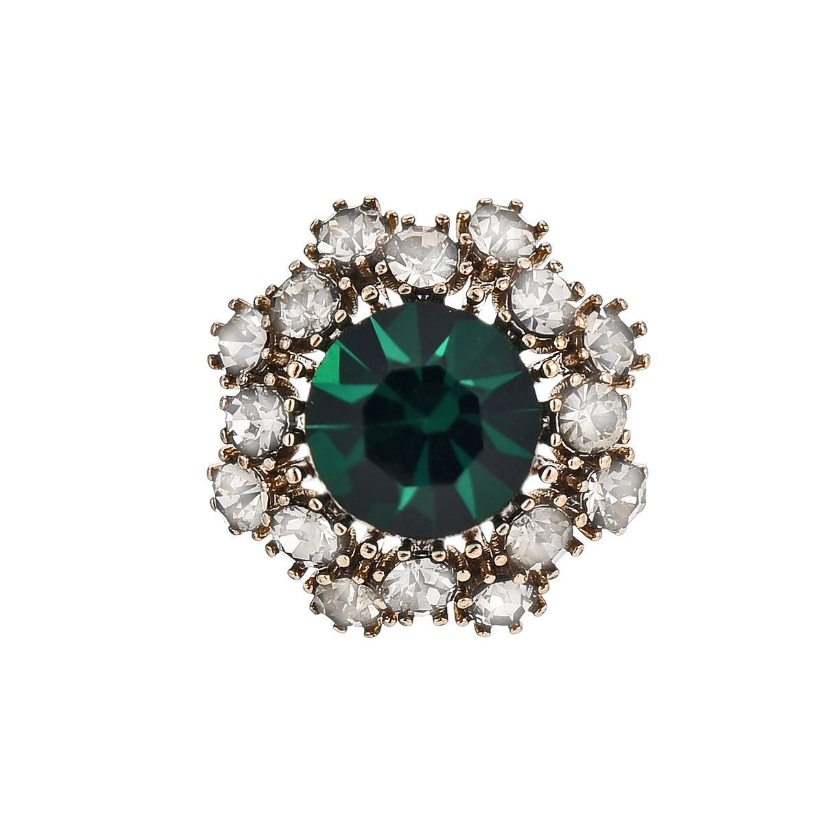 Mini Crystal Collar Brooch – Subtle Floral Accent in Blue or Green