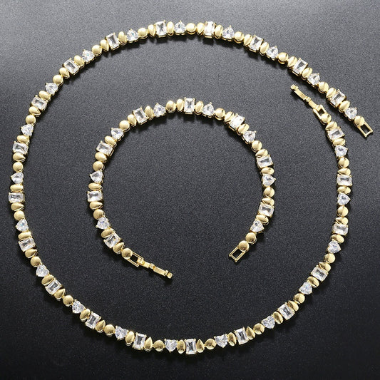 Heart-Shaped, Water Drop & Round Bracelet & Necklace Jewelry Set
